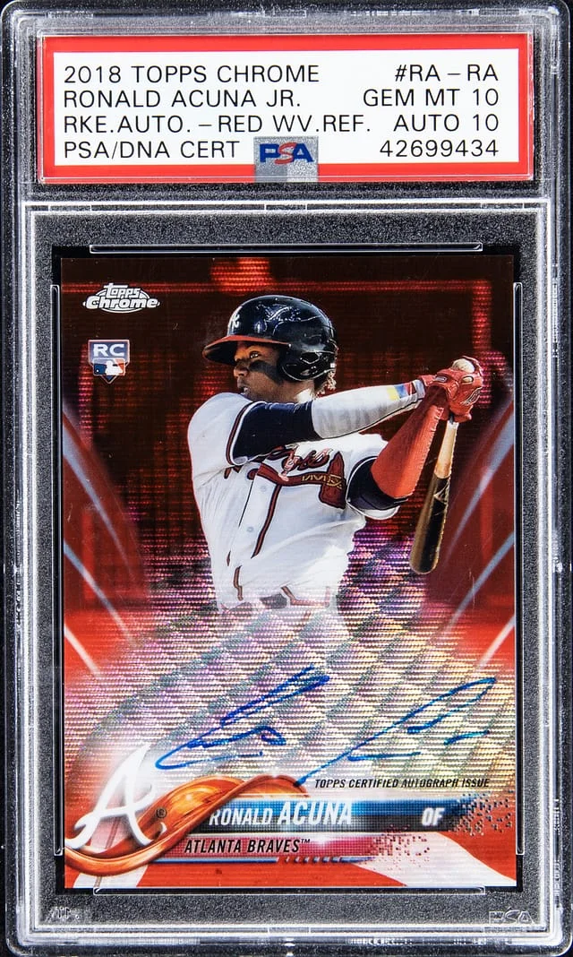 2018 Topps Chrome Ronald Acuna Autographs Red Wave Refractor #RA-RA card image