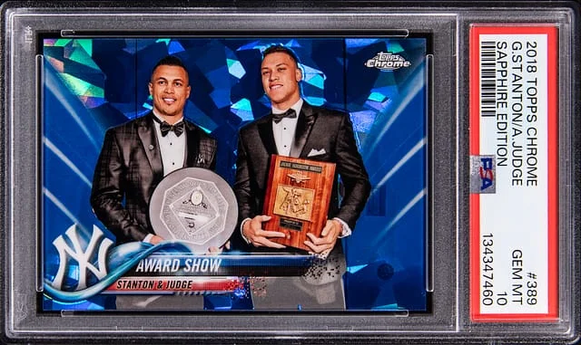 2018 Topps Chrome Sapphire Edition Giancarlo Stanton/Aaron Judge #389 card image