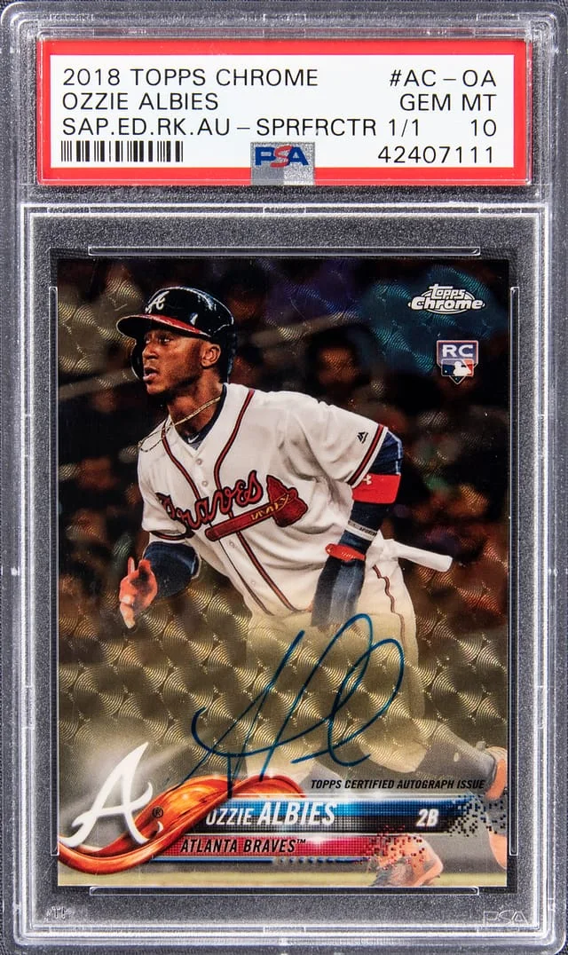 2018 Topps Chrome Sapphire Edition Ozzie Albies Autographs SuperFractor #AC-OA card image