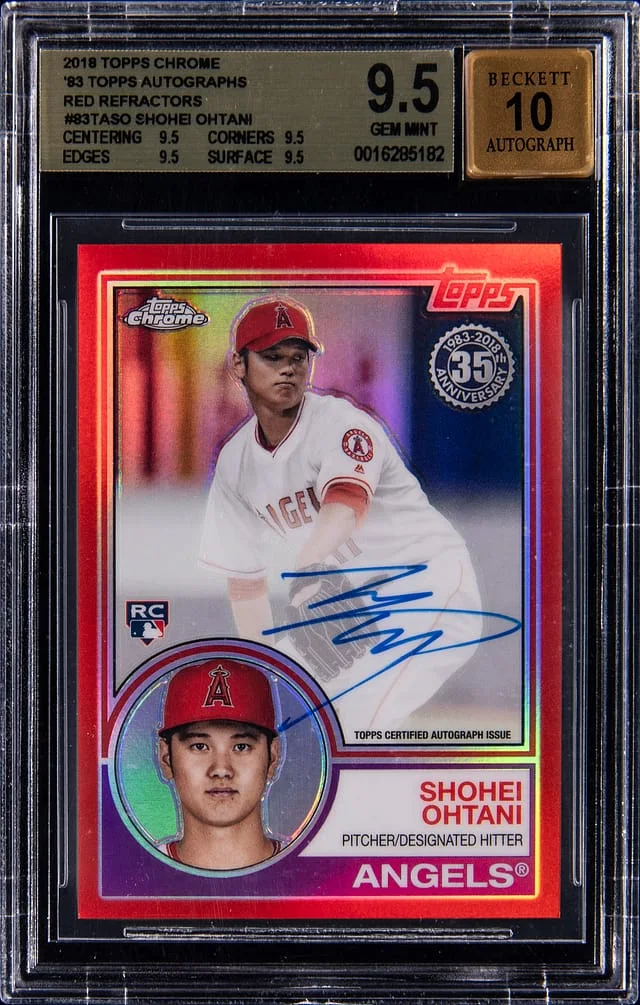 2018 Topps Chrome Shohei Ohtani 83 Topps Autographs Red Refractor #83TA-SO card image