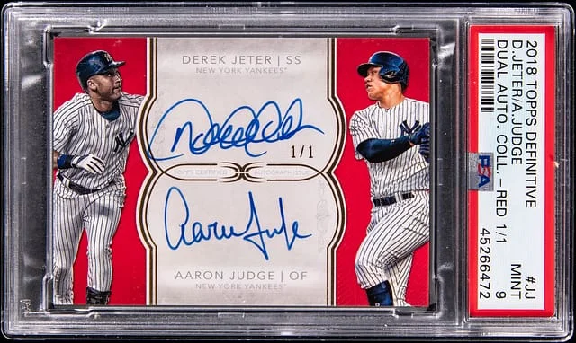 2018 Topps Derek Jeter/Aaron Judge Definitive Dual Autograph Collection Red #DAC-JJ card image