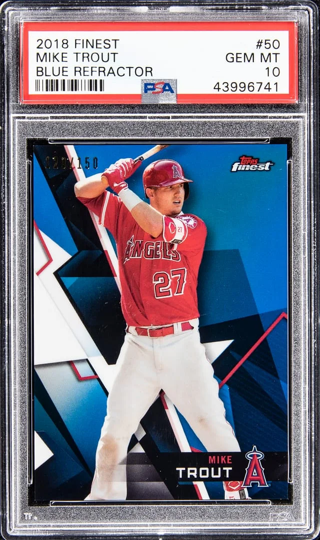 2018 Topps Finest Mike Trout Blue Refractor #50 card image