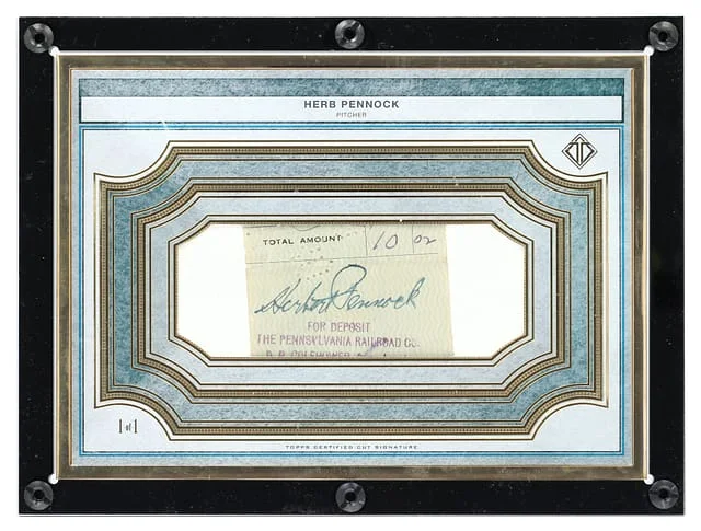 2018 Topps Herb Pennock Transcendent Collection Oversized Cut Signature Box Topper #TCS-HP card image