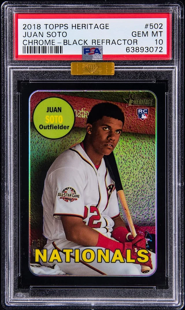 2018 Topps Heritage Chrome Juan Soto Black Refractor #502 card image