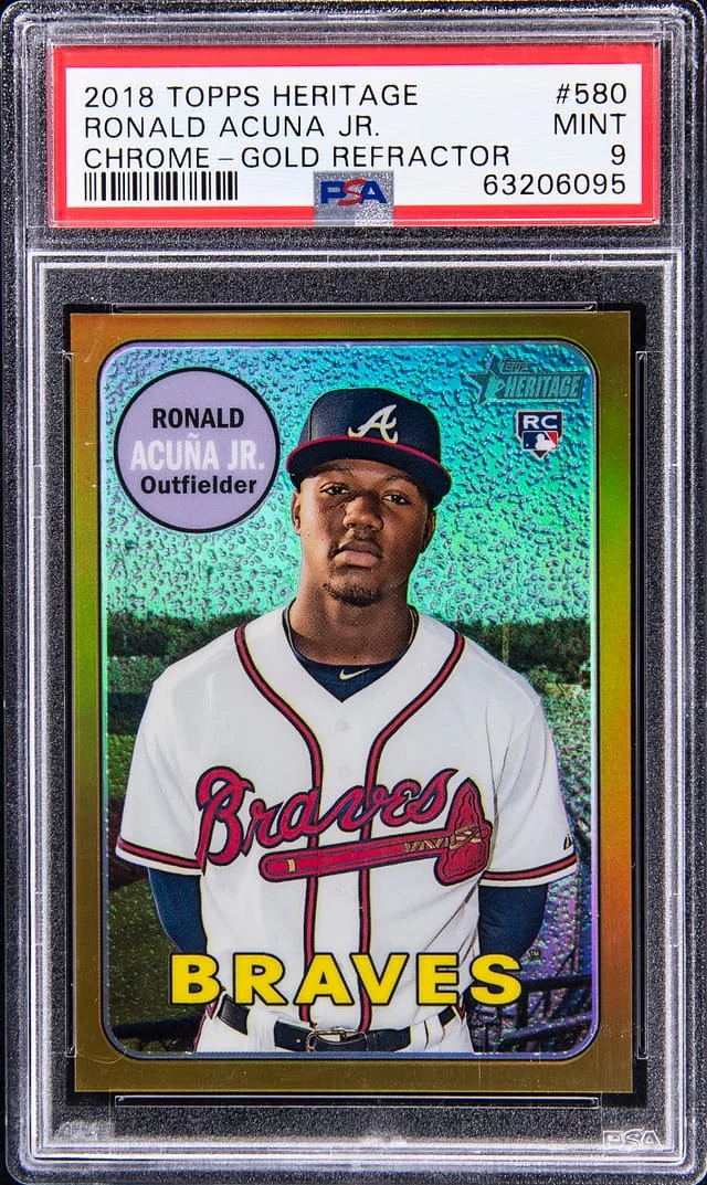 2018 Topps Heritage Chrome Ronald Acuna Jr. Gold Refractor #580 card image