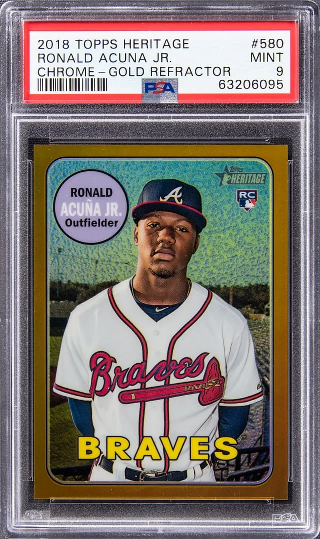 2018 Topps Heritage Chrome Ronald Acuna Jr. Gold Refractor #THC-580 card image