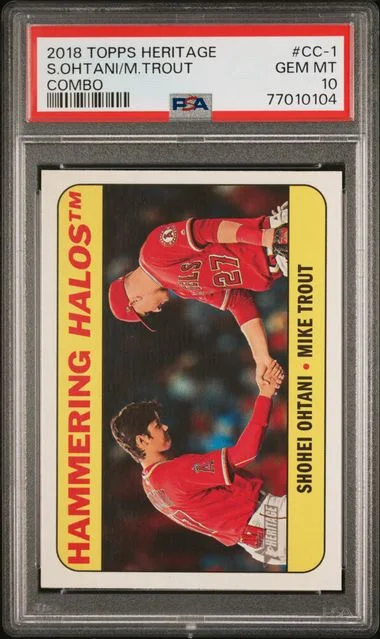 2018 Topps Heritage Mike Trout/Shohei Ohtani Combo Cards #Cc-1 card image