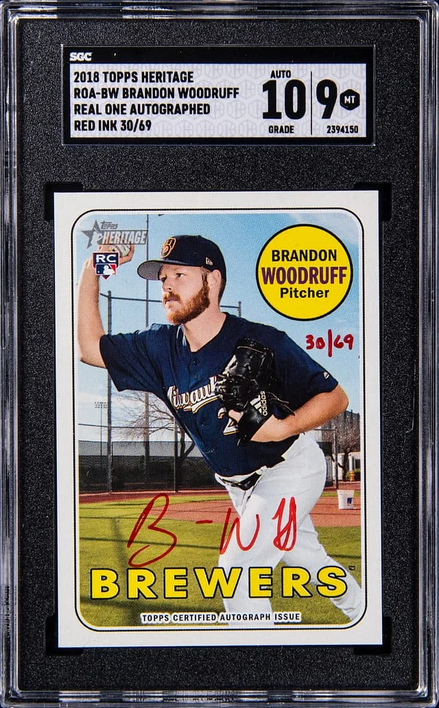 2018 Topps Heritage Real One Brandon Woodruff Autograph Red Ink #ROA-BW card image