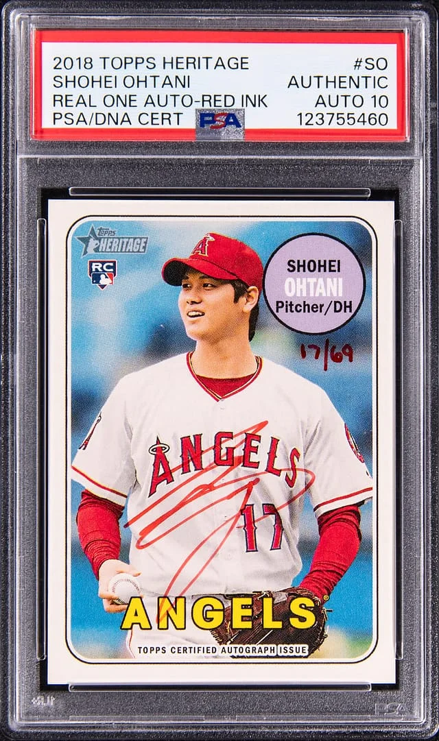 2018 Topps Heritage Real One Shohei Ohtani Autographs Red Ink #SO card image