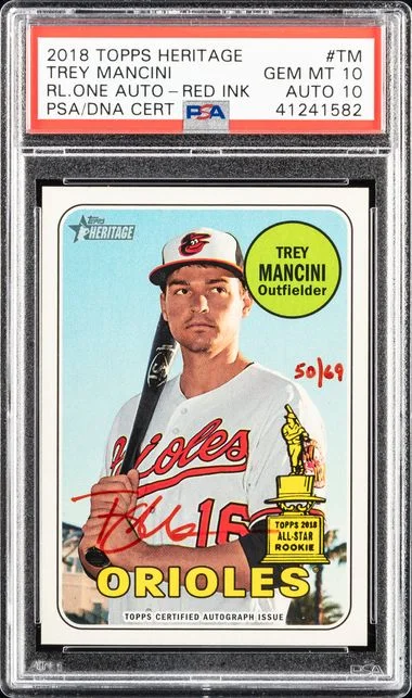 2018 Topps Heritage Real One Trey Mancini Autographs Red Ink #TM card image