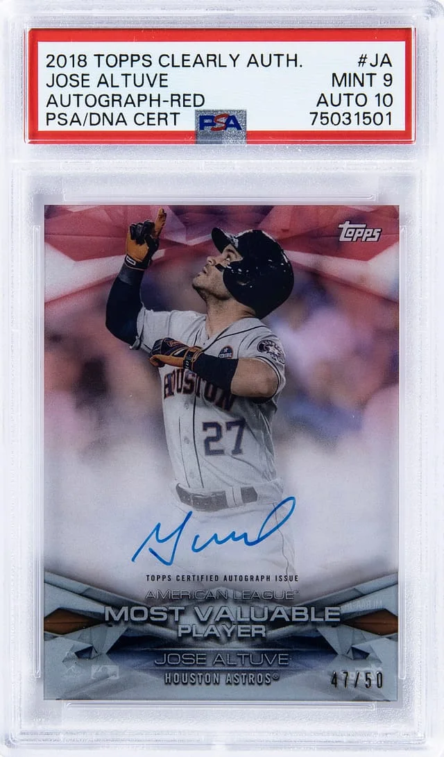 2018 Topps Jose Altuve Clearly Authentic Autograph Red #MLBAA-JA card image