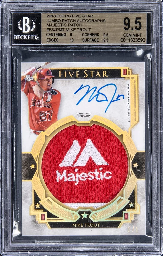 2018 Topps Mike Trout Five Star Jumbo Patch Autographs Majestic Patch #FSJP-MT card image
