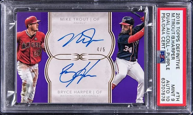 2018 Topps Mike Trout/Bryce Harper Definitive Collection Dual Autograph Purple #TH card image