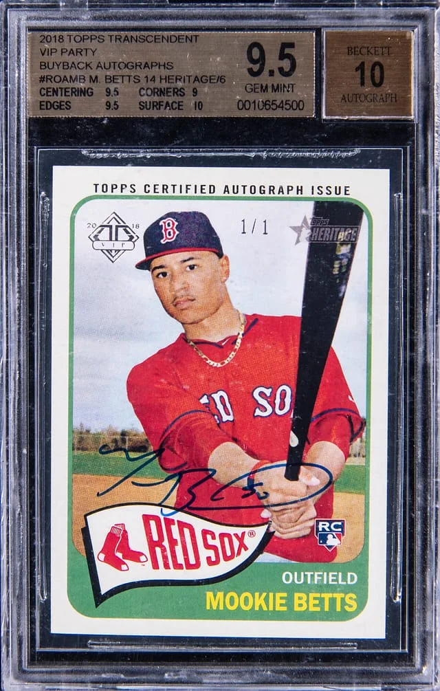 2018 Topps Mookie Betts Transcendent VIP Party Buyback Autograph '14 Heritage #ROA-MB card image