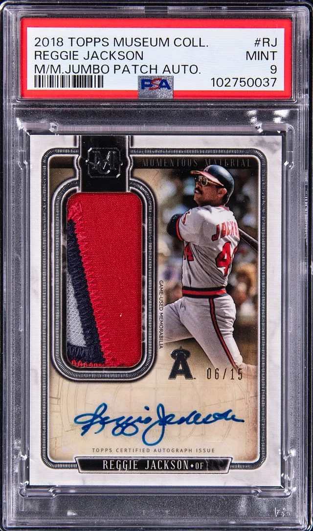 2018 Topps Museum Collection Reggie Jackson Momentous Material Jumbo Patch Autograph #RJ card image