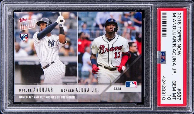2018 Topps Now $687 Miguel Andujar/Ronald Acuna Jr - PSAGEM MT 10 #no-number card image