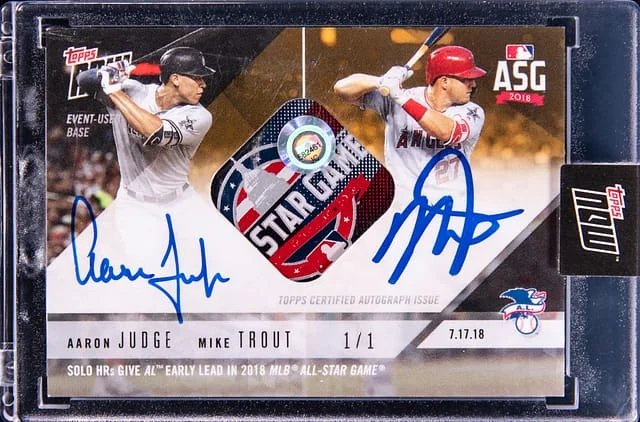 2018 Topps Now Aaron Judge/Mike Trout Game-Used Base Relic #ASG-10 card image