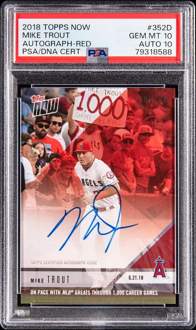 2018 Topps Now Mike Trout Autograph Red #352D card image