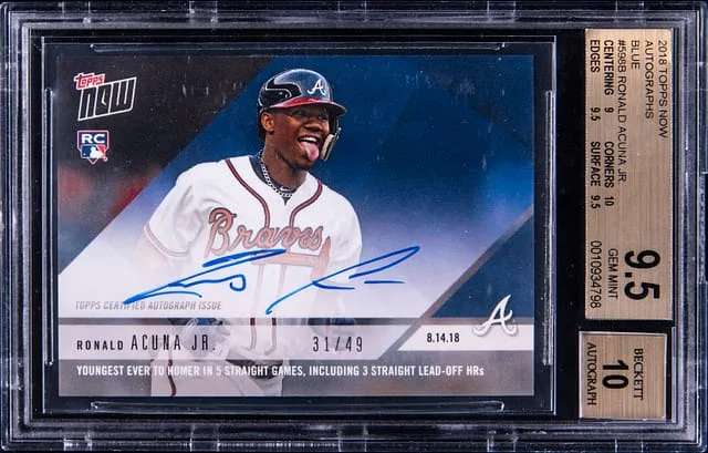 2018 Topps Now Ronald Acuna Jr. Autographs Blue #598B card image