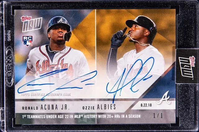 2018 Topps Now Ronald Acuna Jr./Ozzie Albies Autographs Gold #627F card image