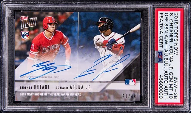 2018 Topps Now Ronald Acuna Jr./Shohei Ohtani Off-Season Award Winners Autographs Blue #AW-3B card image