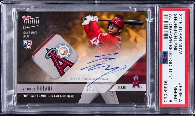 2018 Topps Now Shohei Ohtani Autograph Relic Gold #553F-A card image