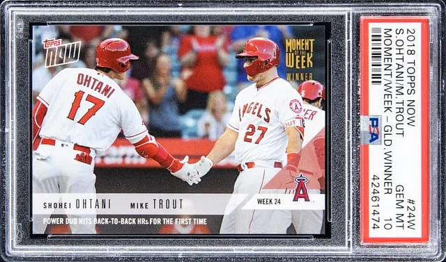 2018 Topps Now Shohei Ohtani/Mike Trout Moment of the Week Gold Winner #MOW-24W card image