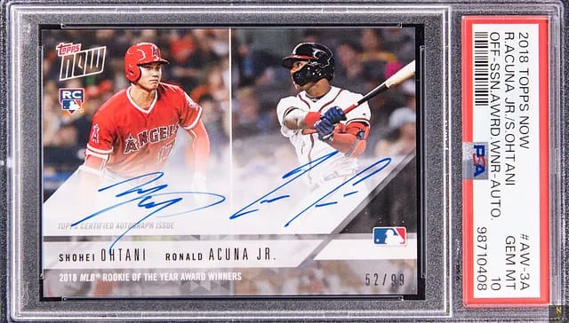 2018 Topps Now Shohei Ohtani/Ronald Acuna Jr. Award Winners Autographs 2018 MLB Roy Award Winners #AW-3A card image