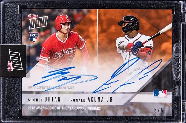 2018 Topps Now Shohei Ohtani/Ronald Acuna Jr. ROY Award Winners Autograph Orange #AW-3E card image