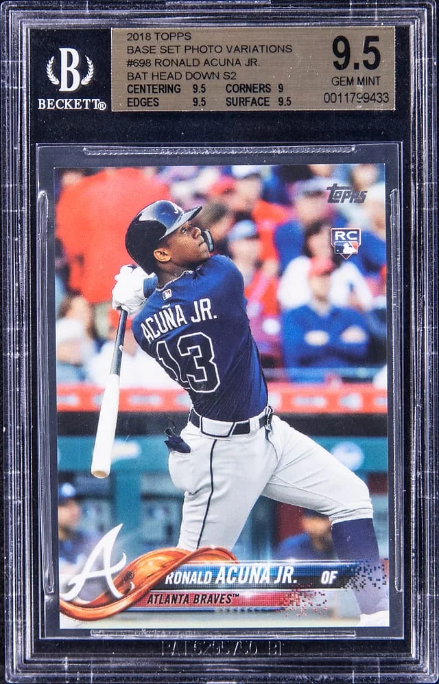 2018 Topps Ronald Acuna Jr., Bat Head Down Base Set Photo Variations #698 card image