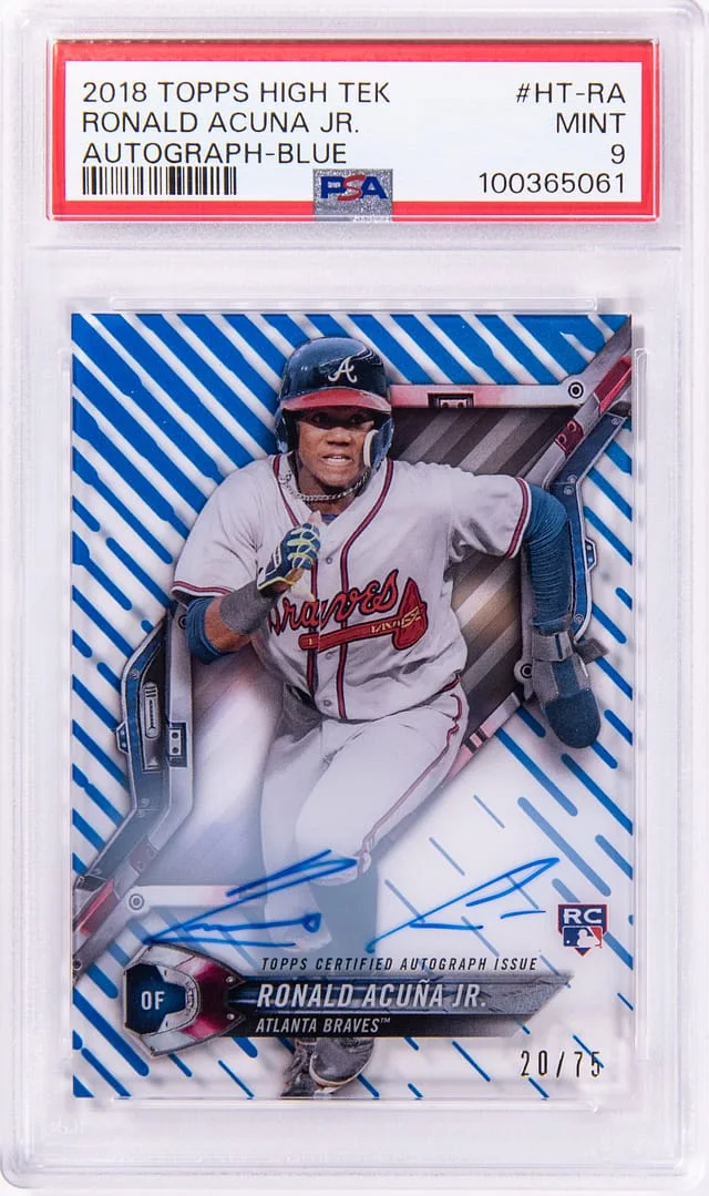 2018 Topps Ronald Acuna Jr. High Tek Autograph Orange Orbit Diffractors #HT-RA card image