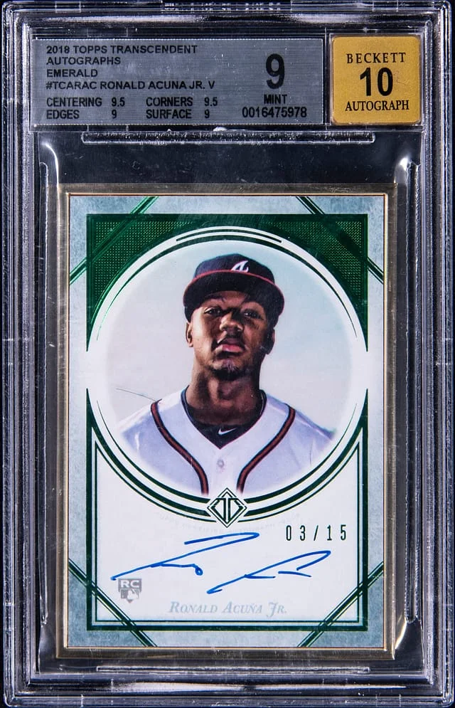 2018 Topps Ronald Acuna Jr. Trancendent Autographs Emerald #TCARAC card image
