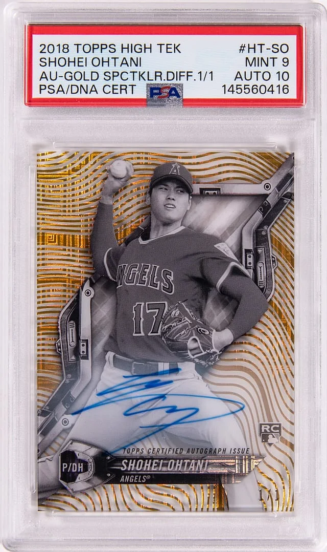 2018 Topps Shohei Ohtani High Tek Autographs Gold SpecTEKular Diffractor #HT-SO card image