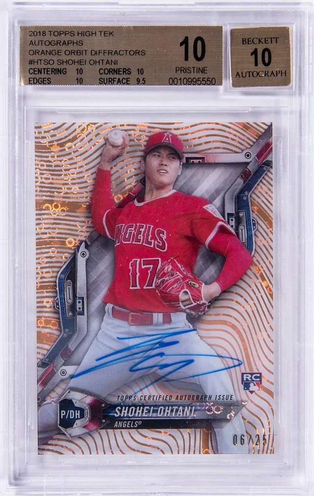 2018 Topps Shohei Ohtani High Tek Autographs Orange Refractor #HTSO card image