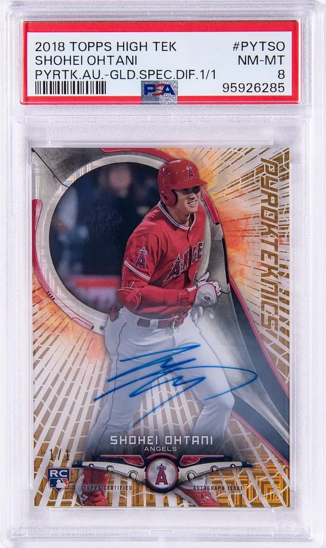 2018 Topps Shohei Ohtani High Tek Pyroteknics Autographs Gold SpecTEKular Diffractor #PYT-SO card image