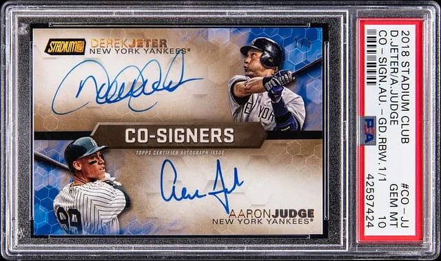2018 Topps Stadium Club Derek Jeter/Aaron Judge Co-Signers Autographs Gold Rainbow #CO-JJ card image