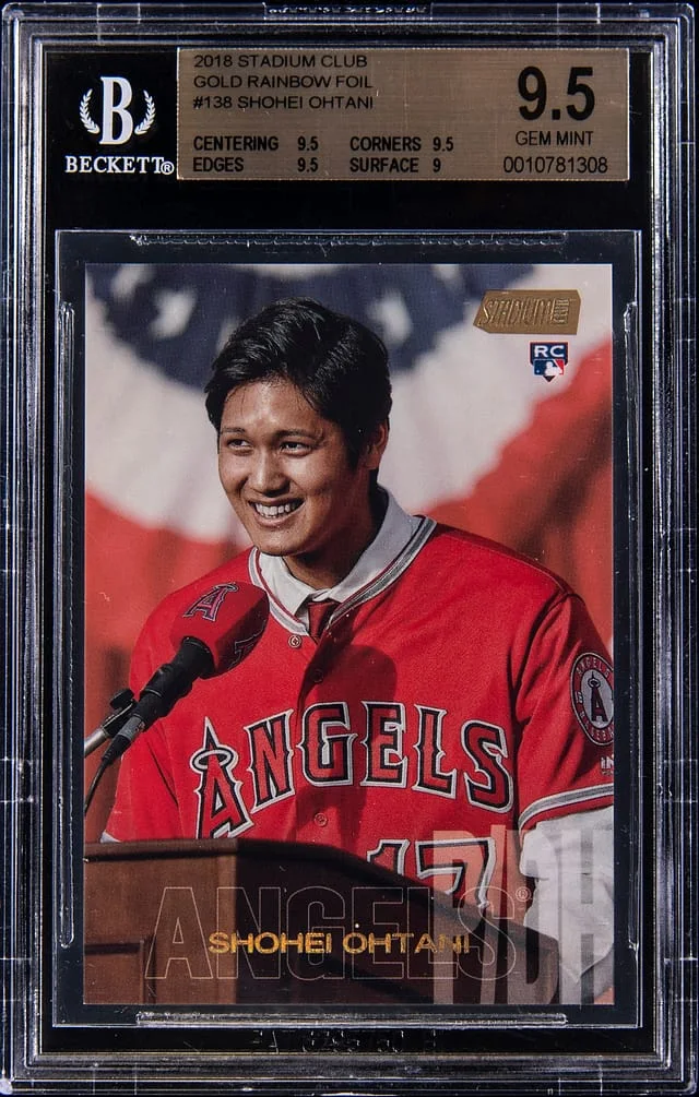 2018 Topps Stadium Club Shohei Ohtani Gold Rainbow Foil #138 card image