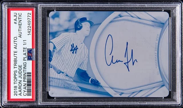 2018 Topps Tribute Aaron Judge Autograph Cyan Printing Plate #TA-AJU card image