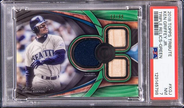 2018 Topps Tribute Ken Griffey Jr. Triple Relics Green #TTR-KGJ card image