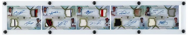 2018 Topps Triple Threads Acuna Jr./Devers/Rosario/Ohtani/Hoskins/Flaherty/Frazier/Albies/Robles/Torres Multi-Signed Game-Used Deca Threads Autograph Relic Combo Book #ARC-4 card image