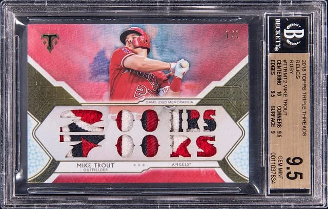2018 Topps Triple Threads Mike Trout Game-Used Relics Ruby #TTR-MT2 card image