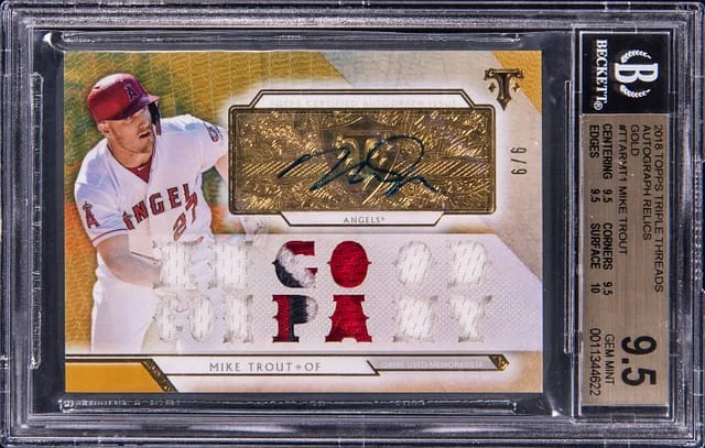 2018 Topps Triple Threads Mike Trout Autograph Relics Gold #TTARMT1 card image