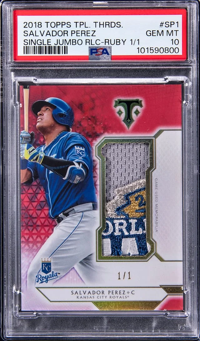 2018 Topps Triple Threads Salvador Perez Game-Used Single Jumbo Relics Ruby #SJR-SP1 card image