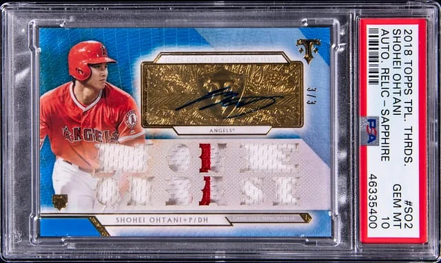 2018 Topps Triple Threads Shohei Ohtani Autograph Relic Sapphire #SO2 card image