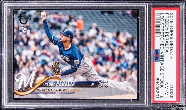 2018 Topps Update Freddy Peralta Leg Stretched-Vintage Stock #US39 card image