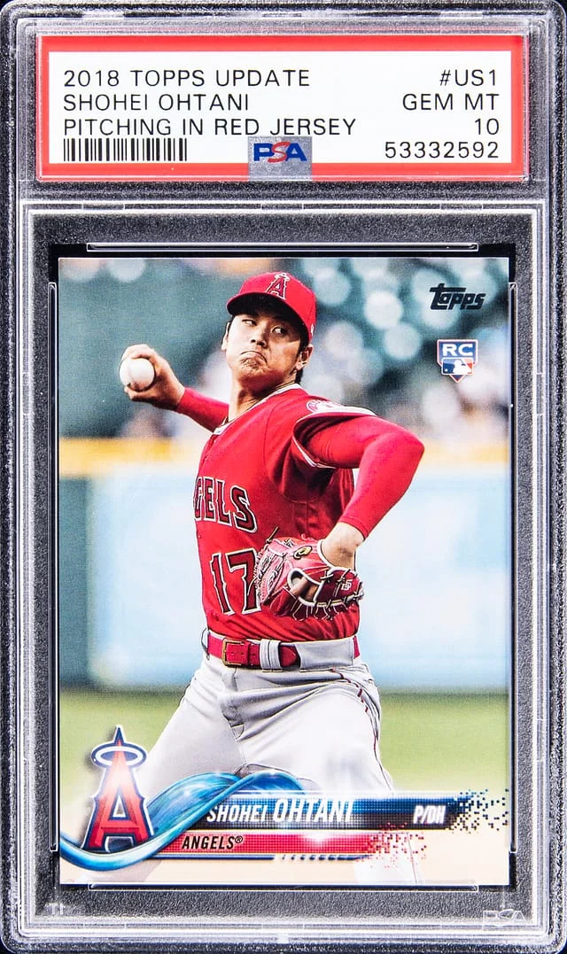 2018 Topps Update Shohei Ohtani, Pitching in Red Rainbow Foil #US1 card image