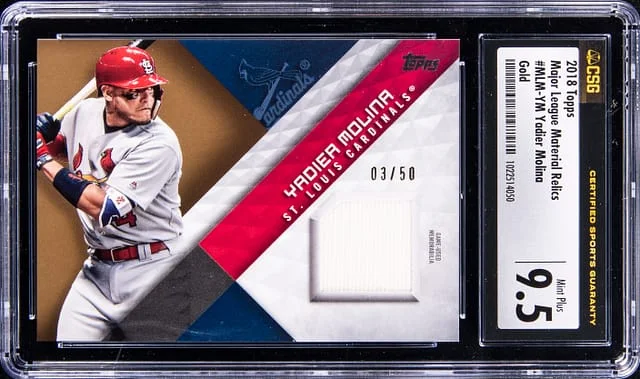 2018 Topps Yadier Molina Major League Material Relics Gold #MLM-YM card image