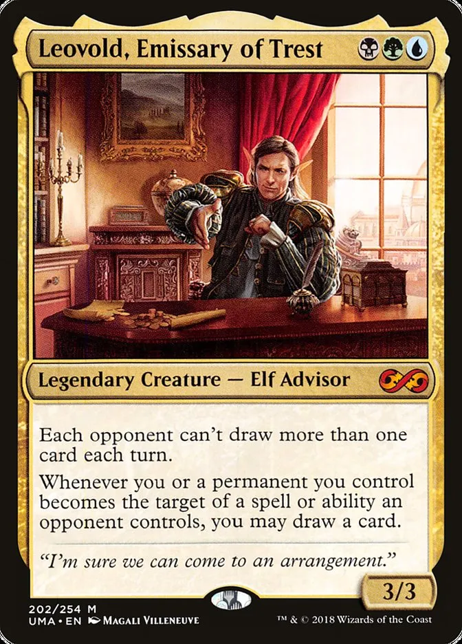 2018 Ultimate Masters Leovold, Emissary of Trest mythic #202 unlisted card image