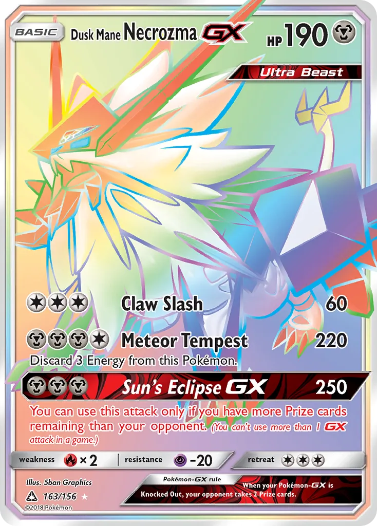 2018 Ultra Prism Dusk Mane Necrozma-GX #163/156 Rare Rainbow card image