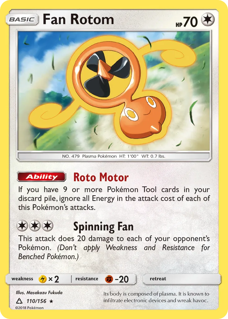 2018 Ultra Prism Fan Rotom #110/156 Rare card image